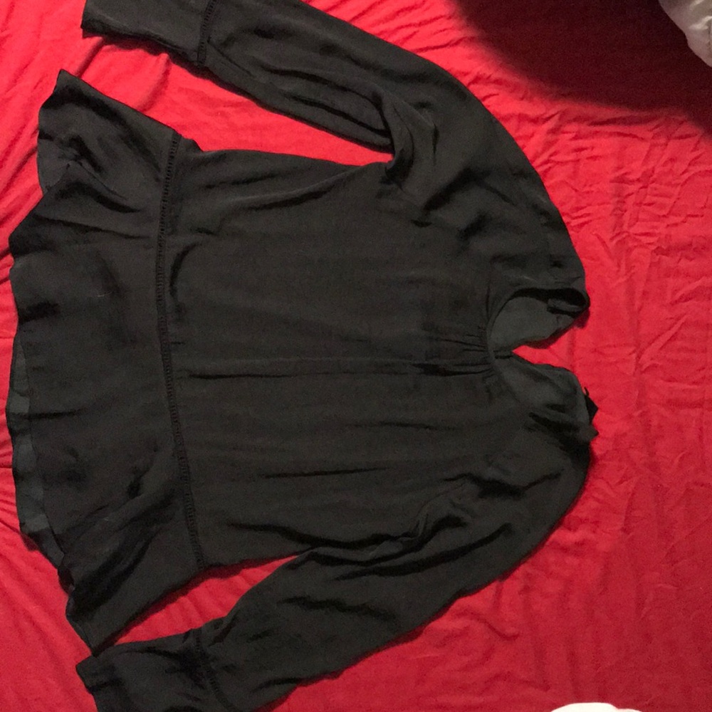 Black, silky, bell-sleeve shirt (s)